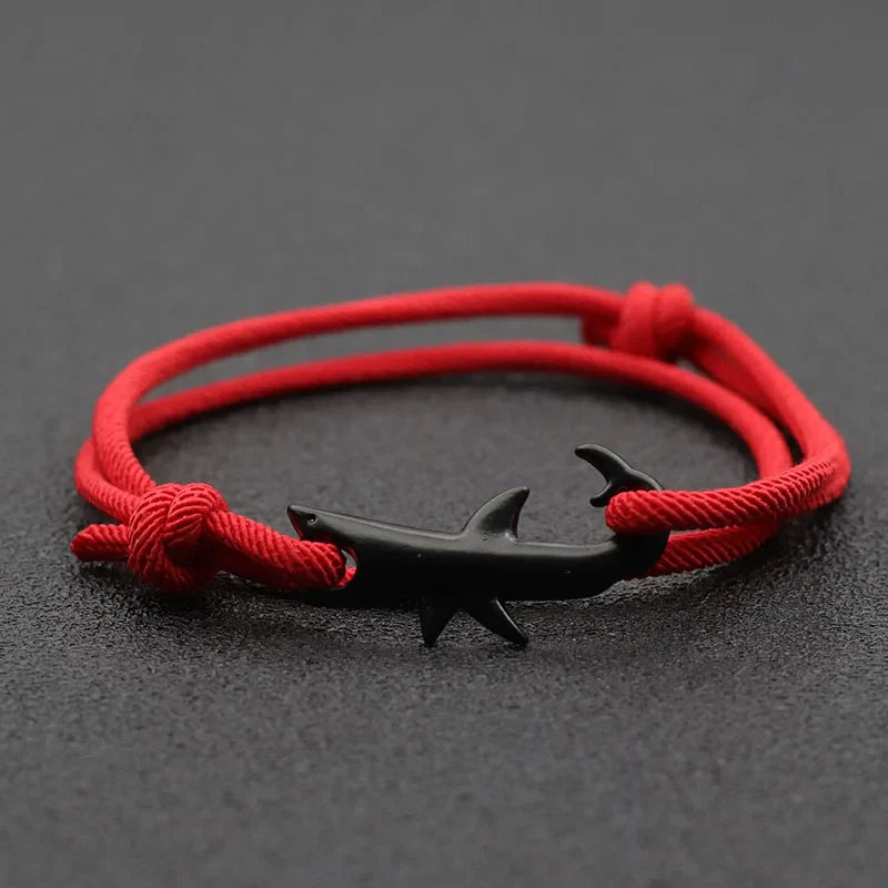 Unisex Double Layer Shark Bracelet Adjustable 3mm Cord Chain Beach Jewelry for Surfers