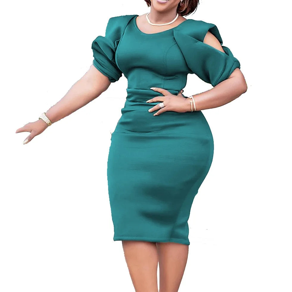 Elegant Cold Shoulder O Neck Dress For Women Mid Calf Party