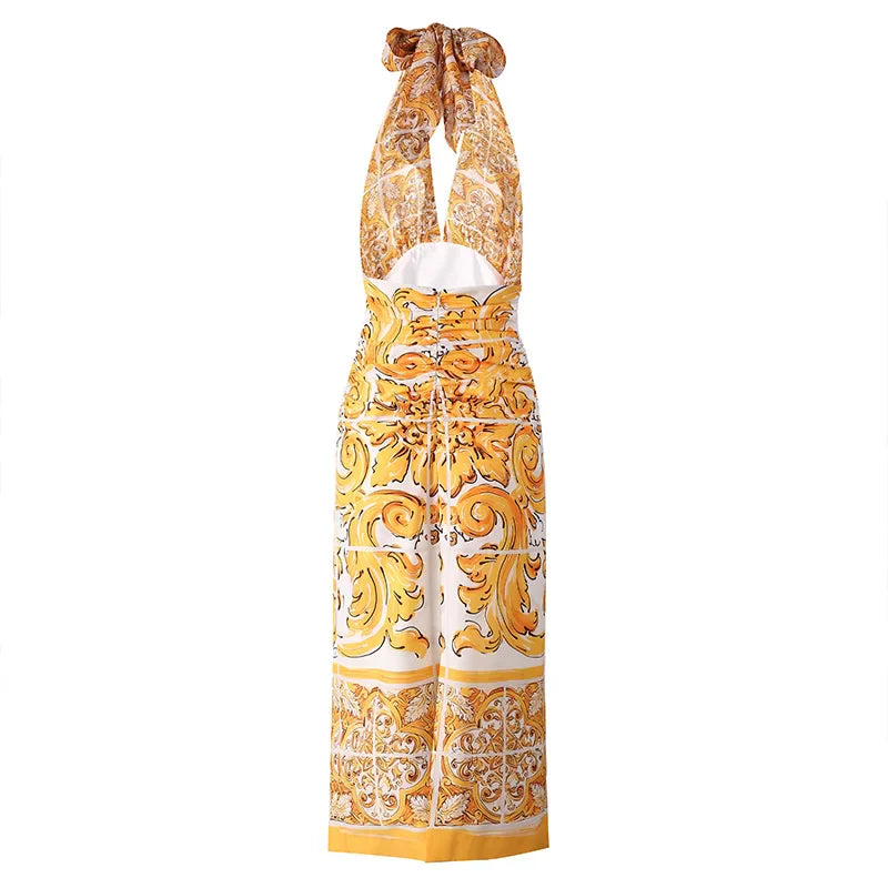 Summer Halter Backless Printed Luxury Dress Sleeveless