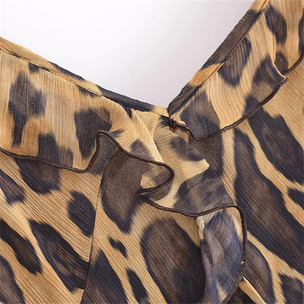 Leopard Print Layered Dress for Women Slim Fit Elegant