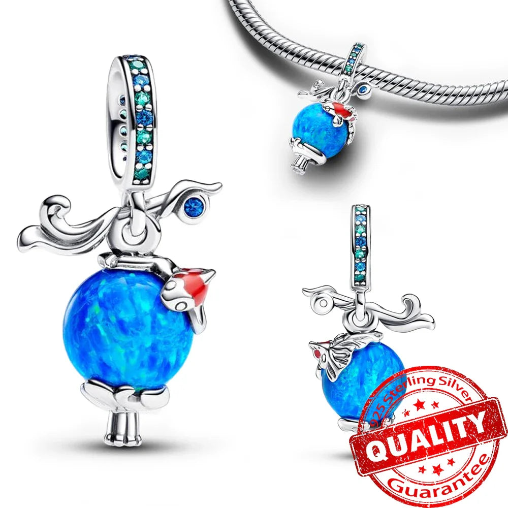 925 Sterling Silver Coral Seahorse and Lotus Fish Pendant for DIY Bracelet and Necklace Crafting