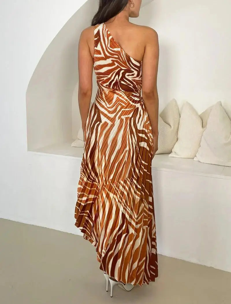 Elegant One Shoulder Hollow Out Sleeveless Evening Dress