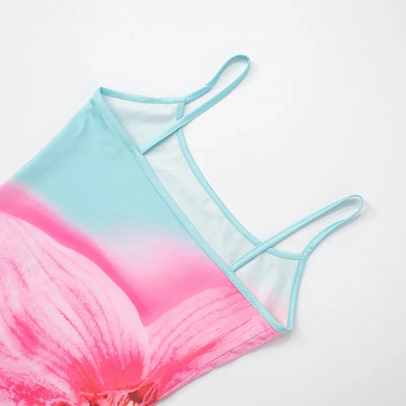 Floral Print Backless Spaghetti Strap Summer Dress