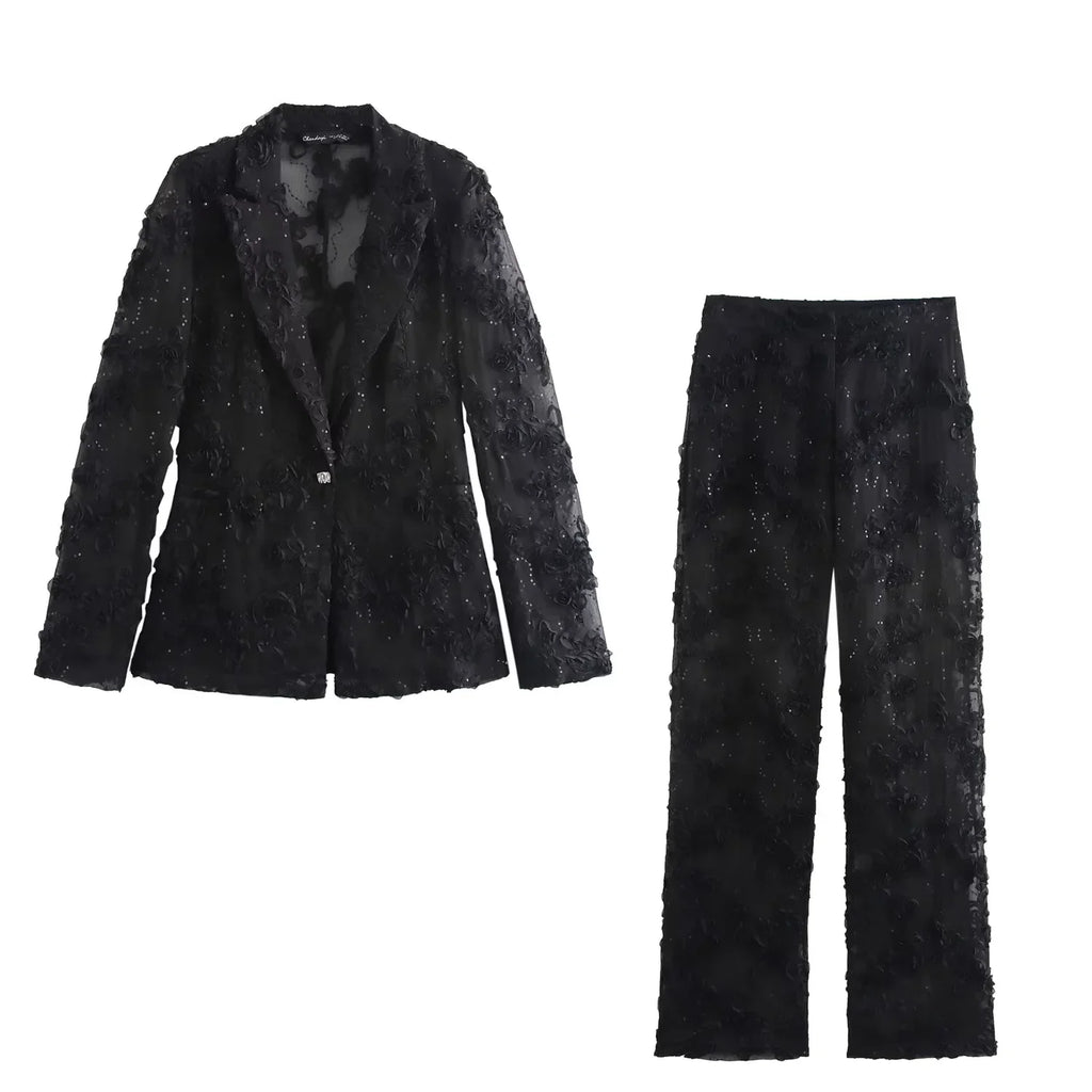 Sequin Two Piece Set For Women With Blazer Coat Elegant