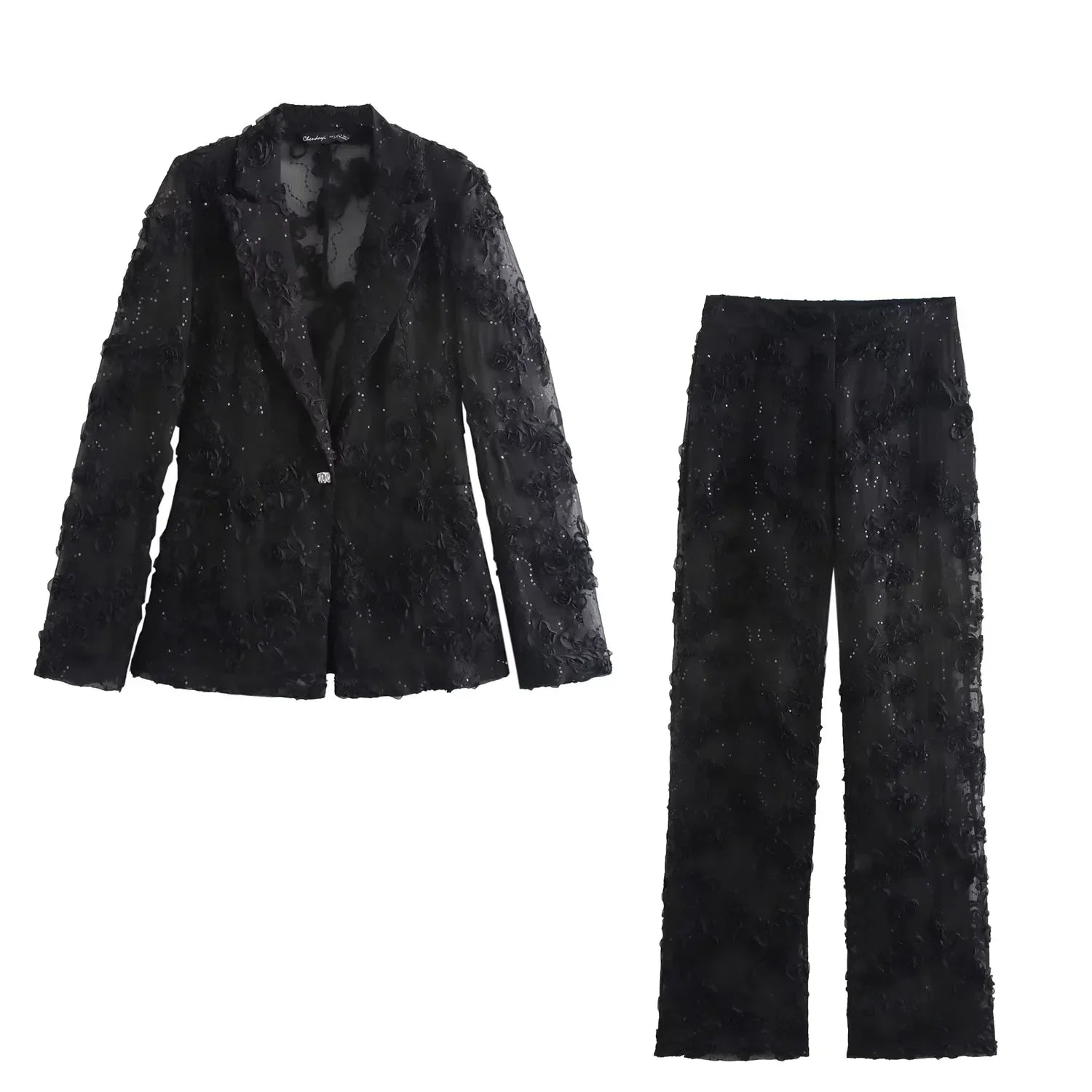 Sequin Two Piece Set For Women With Blazer Coat Elegant