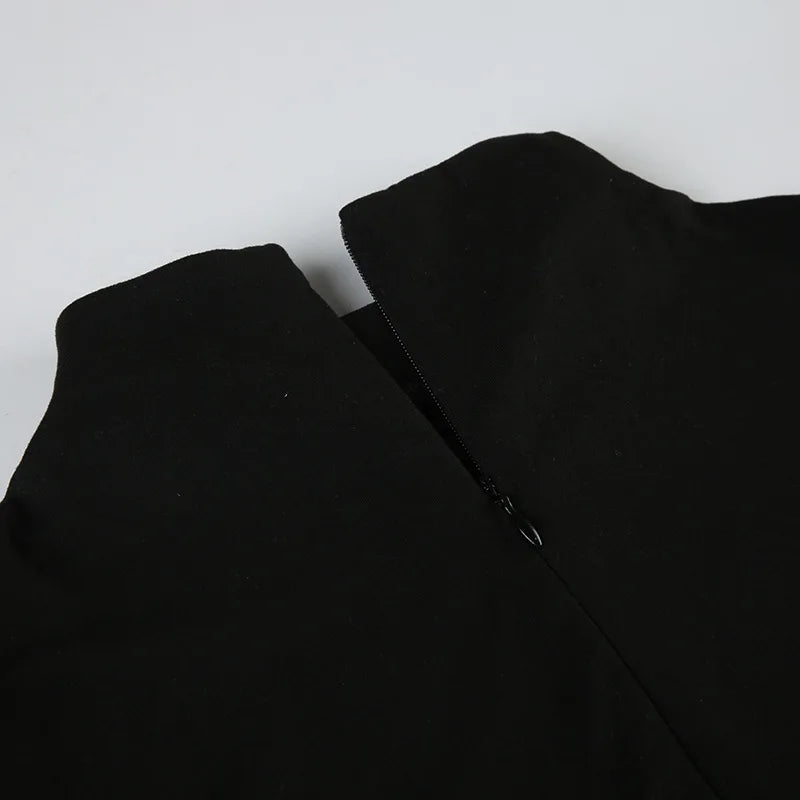 Slim Fit Hollow Out Long Sleeve Semi High Neck Jumpsuit with Elastic Waist Solid Color Women's Slim Pants Y2K Inspired Bottoms