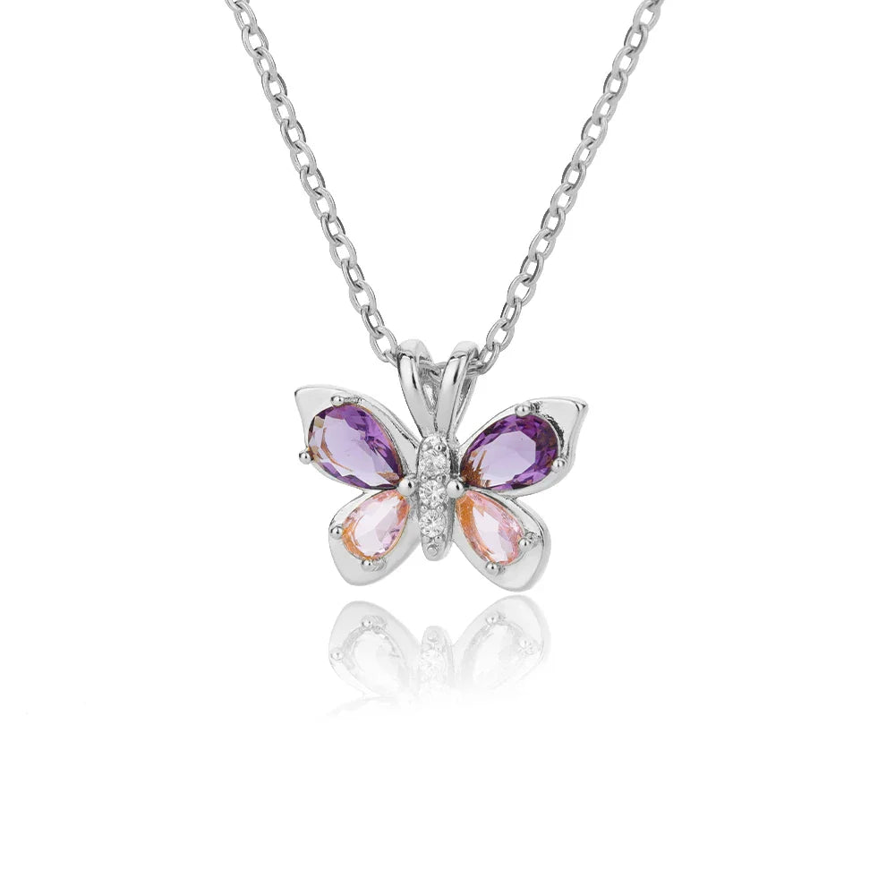 Cute Butterfly Necklace for Women with Purple Zircon Crystal Aesthetic Choker Jewelry
