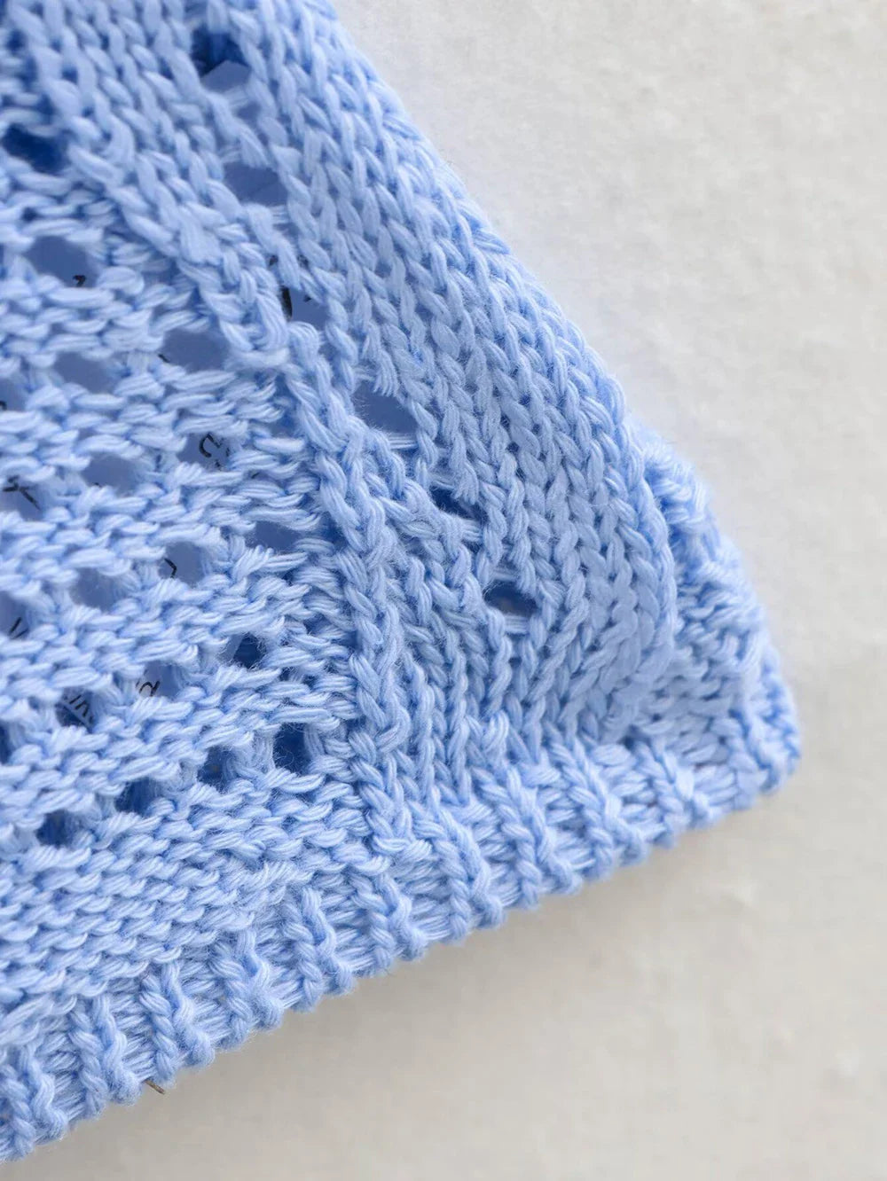 Blue Knit Beach Maxi Dress V Neck Long Sleeve Sheer