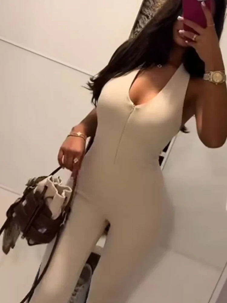 Women's Stylish Flare Pants Jumpsuit Slim Fit Halter Neck Backless Vintage Party Outfit High Street Fashion