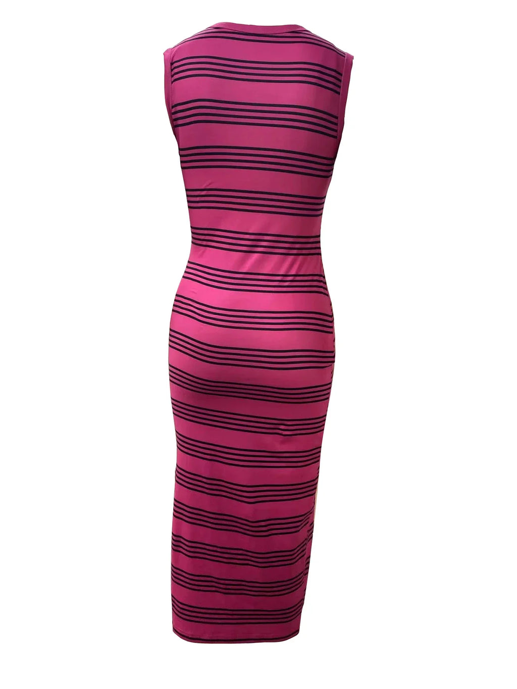 Casual Striped Knitted Midi Dress With Side Slit Summer