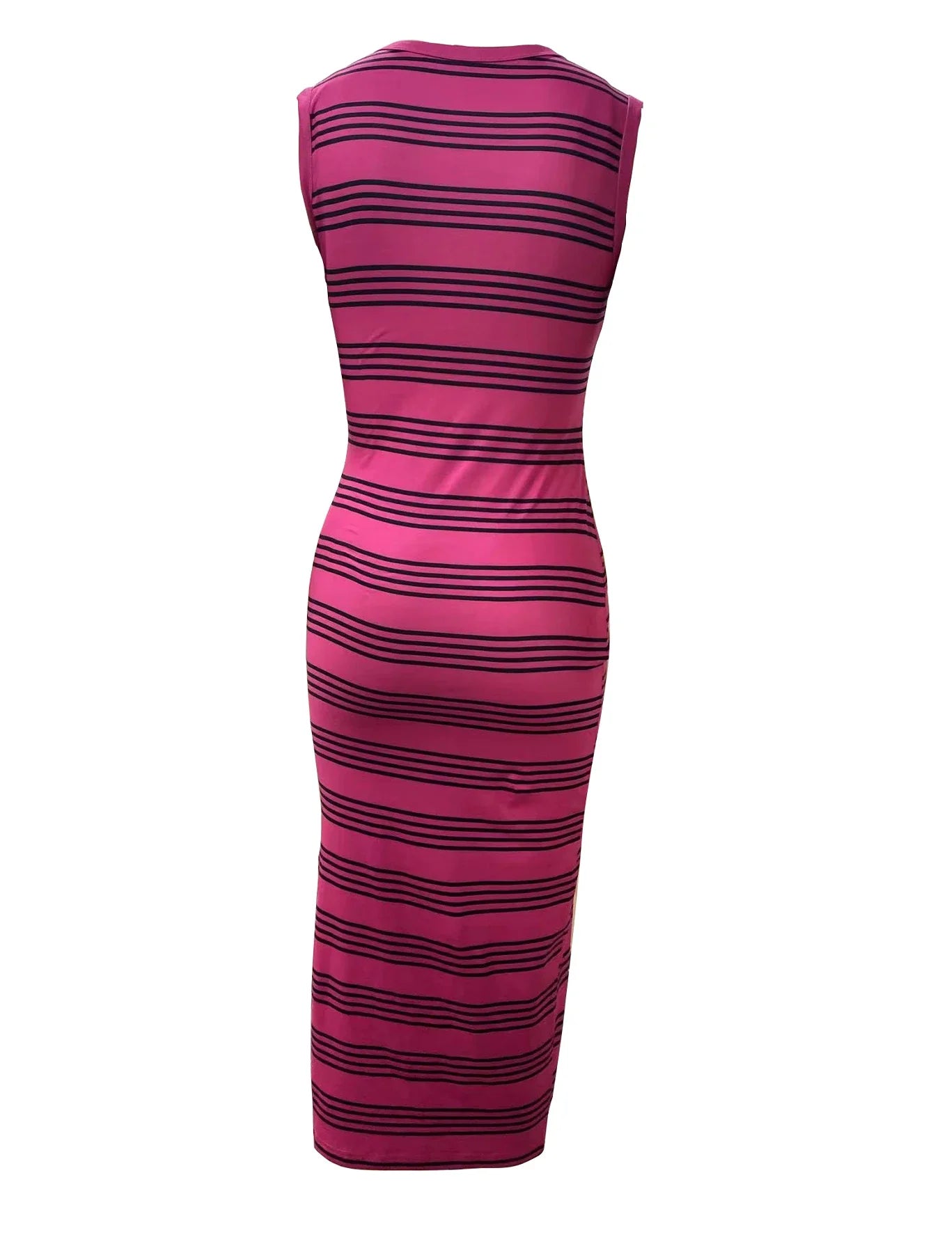 Casual Striped Knitted Midi Dress With Side Slit Summer