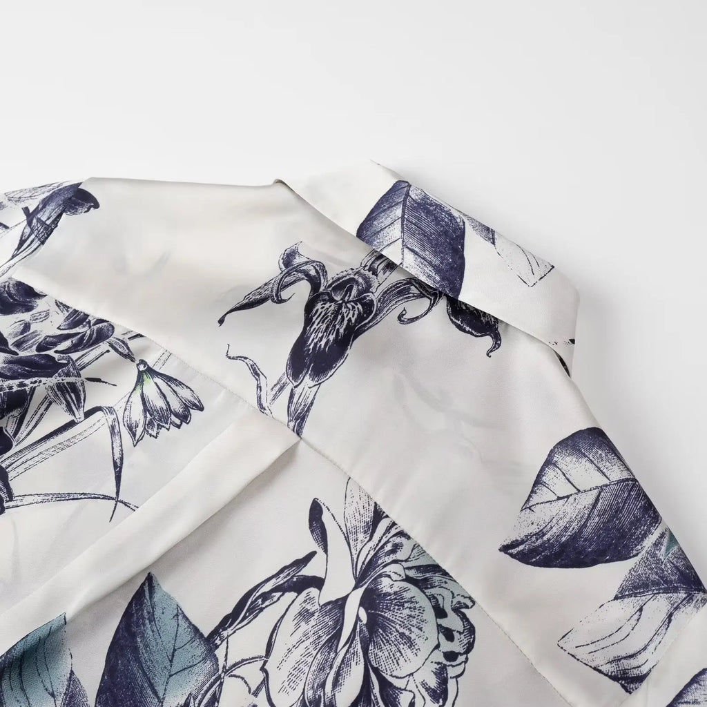 Women's Bow Tie Printed Blouse with Polo Collar Long Sleeve Single Breasted Vintage Loose Fit Elegant Shirt Top