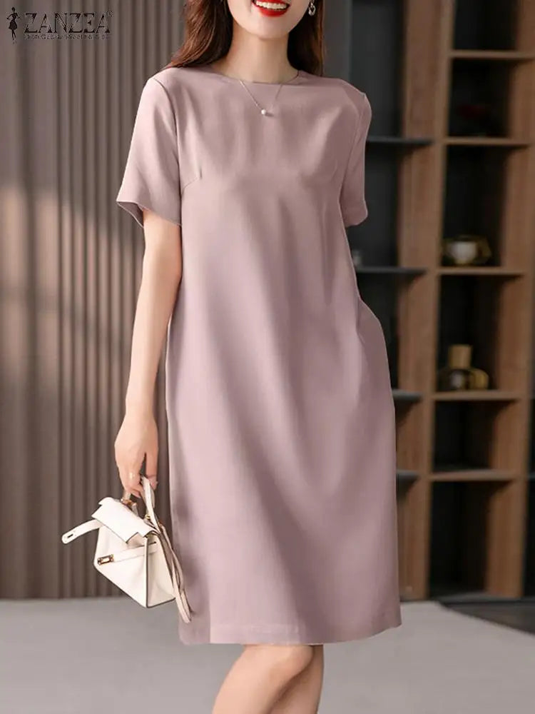 Summer Dress For Women Short Sleeve Knee Length With Pockets