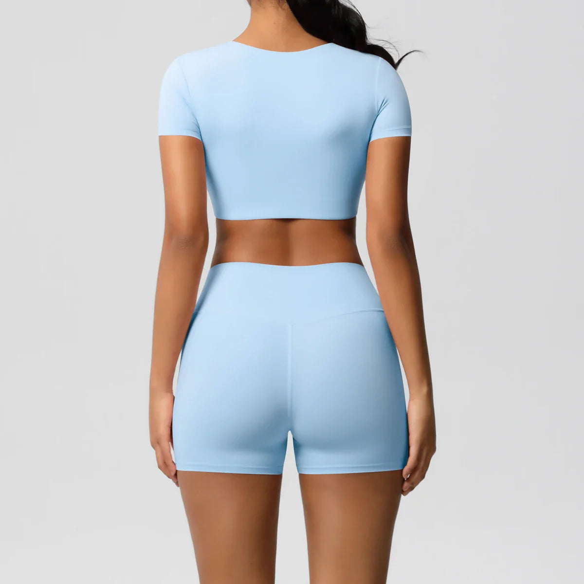 2PCS Women's Fitness Yoga Set High Waist Shorts with Short Sleeve Gym Top Seamless Sportswear Tracksuit for Activewear