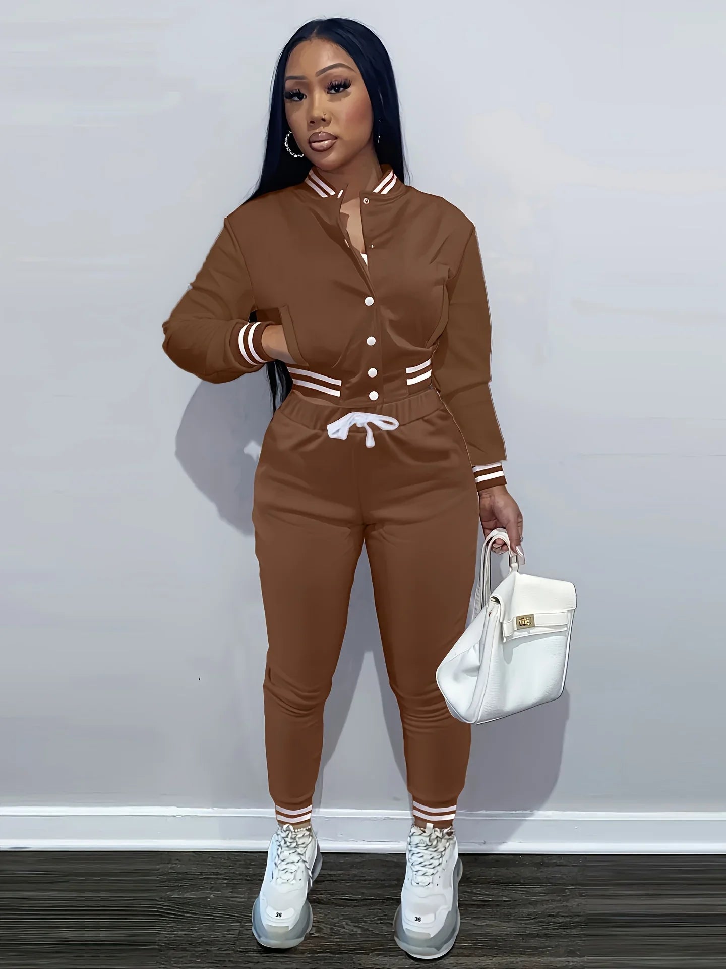 Women's Pure Color Baseball Jacket Lightweight Sports Suit for Spring and Autumn