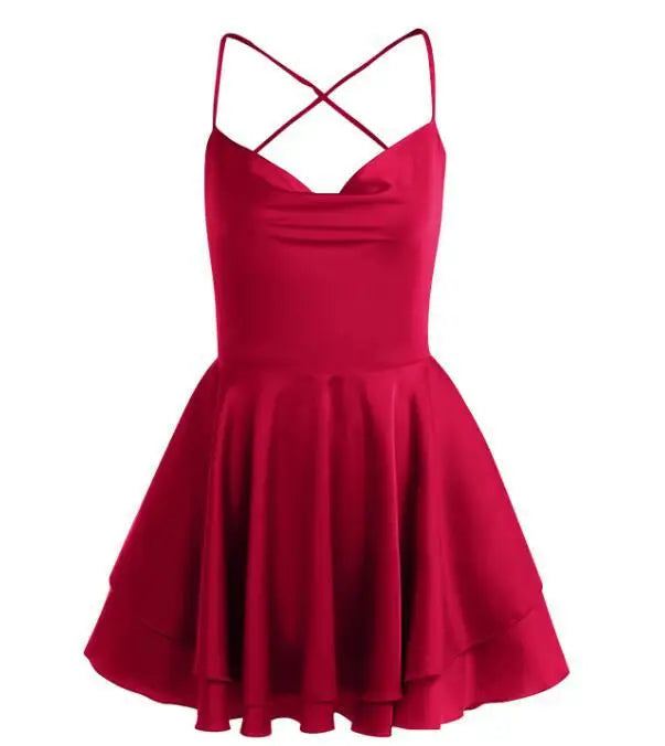 Satin Open Back Dress For Women Summer Sexy Fashion