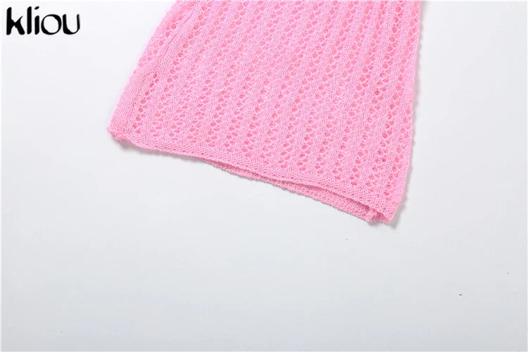 Knitted Floral Women Jumpsuit Sexy Pleated Halter Neck Bandage Low Back Skinny Overalls Trendy Solid Streetwear