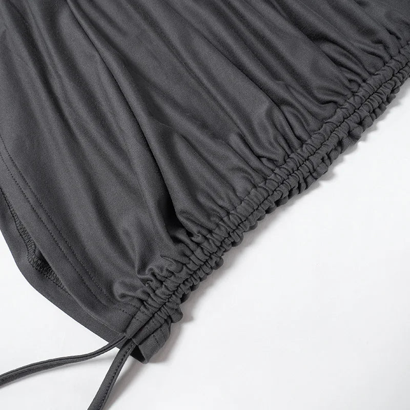 Y2K Ruched Bodycon Mini Dress Long Sleeve Black Party