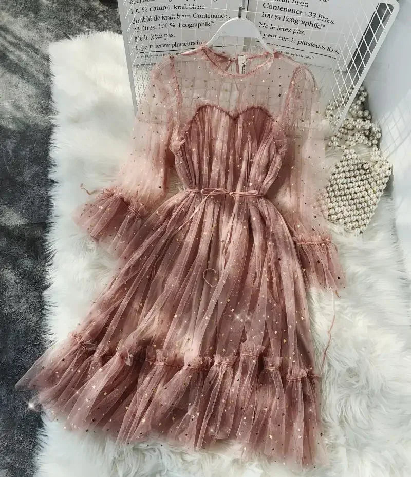 Sequined Mesh Fairy Dress For Women Party Gala Evening Wear