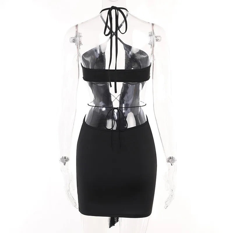 Backless Bodycon Dress Mini Sleeveless Black Hollow Out