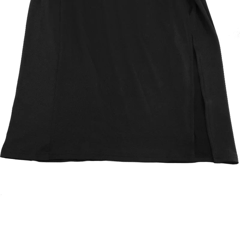 Black Maxi Dress For Women With Slit And Turtleneck Style