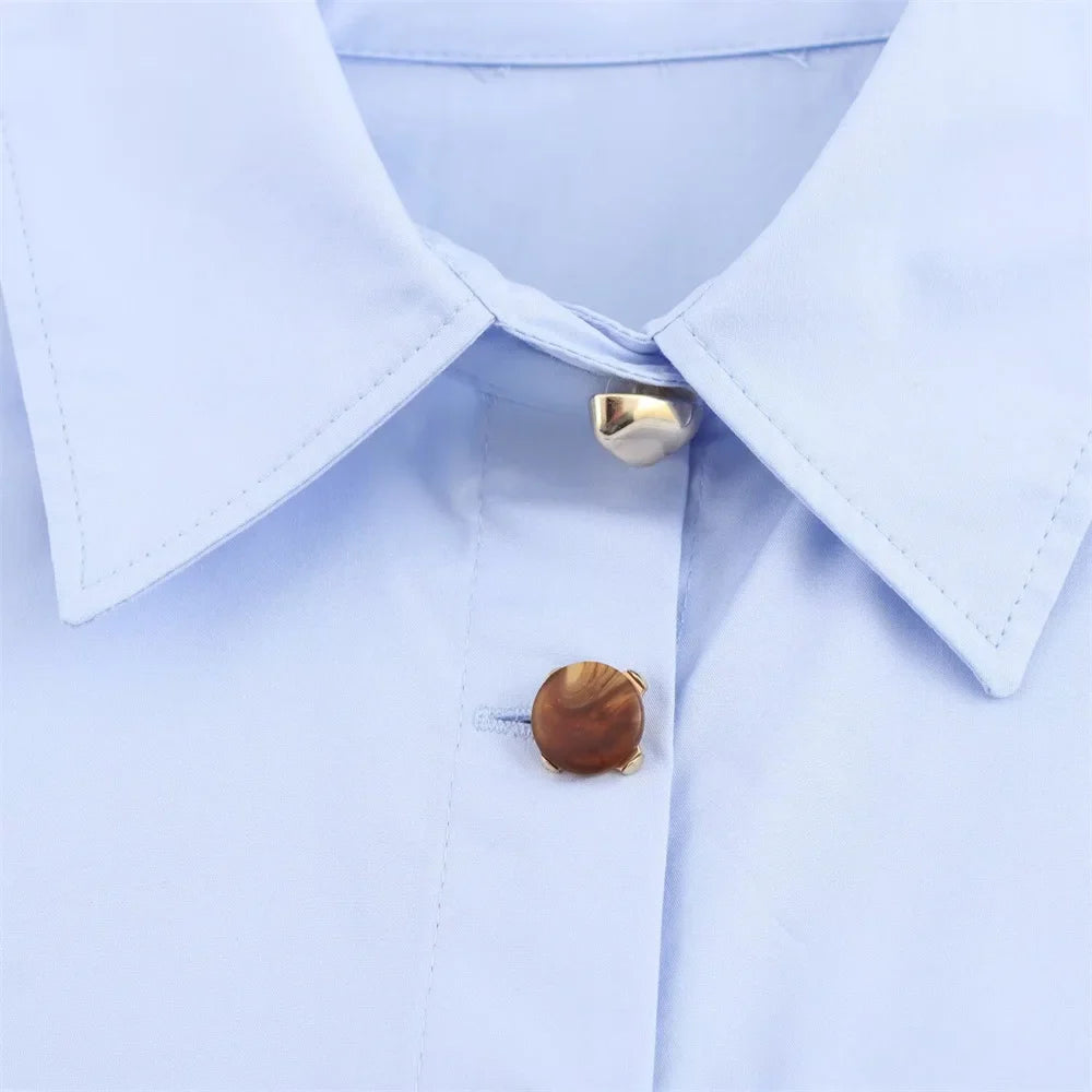 Women's Casual Long Sleeve Shirt Loose Fit Button Detail Poplin Collar Versatile Simple Everyday Style