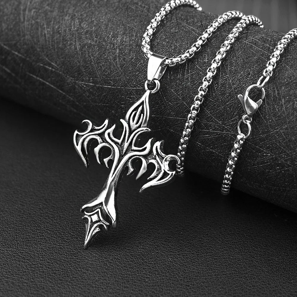 Hip Hop Cross Pendant Necklace Stainless Steel Gothic Jewelry Gift for Men and Women