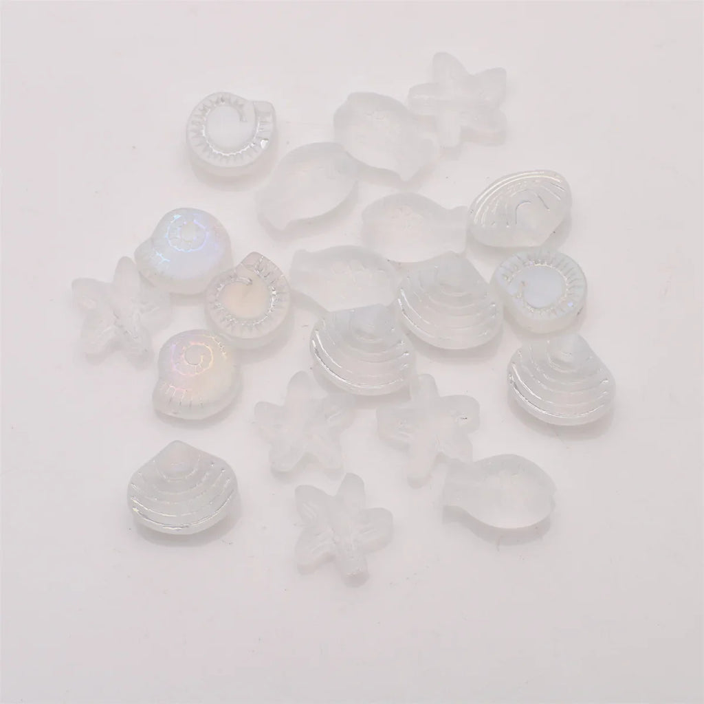 20 Pieces Mixed Shape Crystal Glass Beads for DIY Jewelry Making Including Starfish Snail Shell and Small Fish