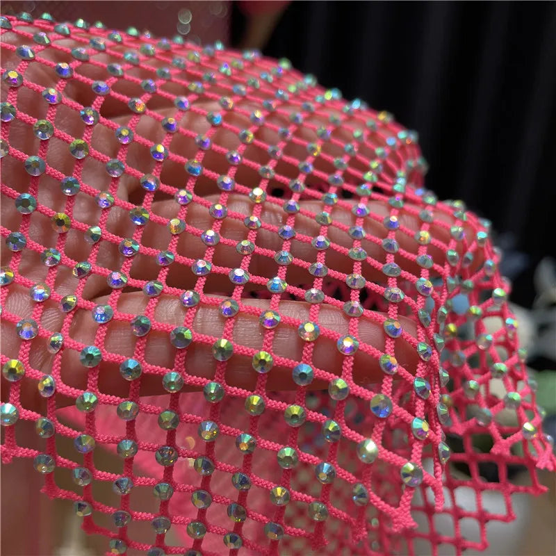 Rhinestone See Through Club Dress With Fishnet Details