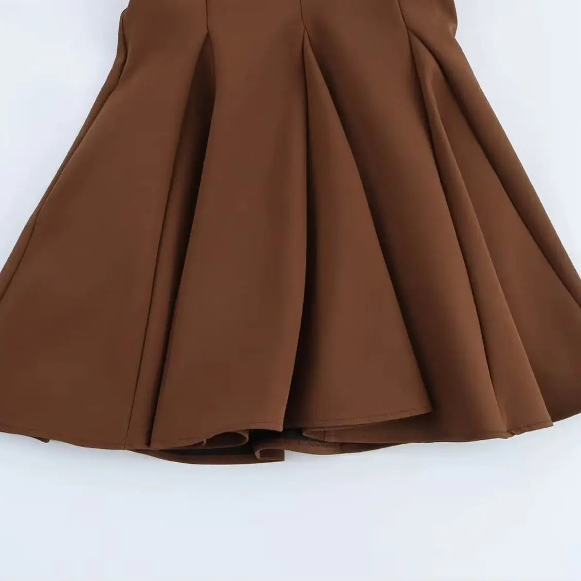 Women's Brown Striped Pleated Mini Dress Sleeveless Beach