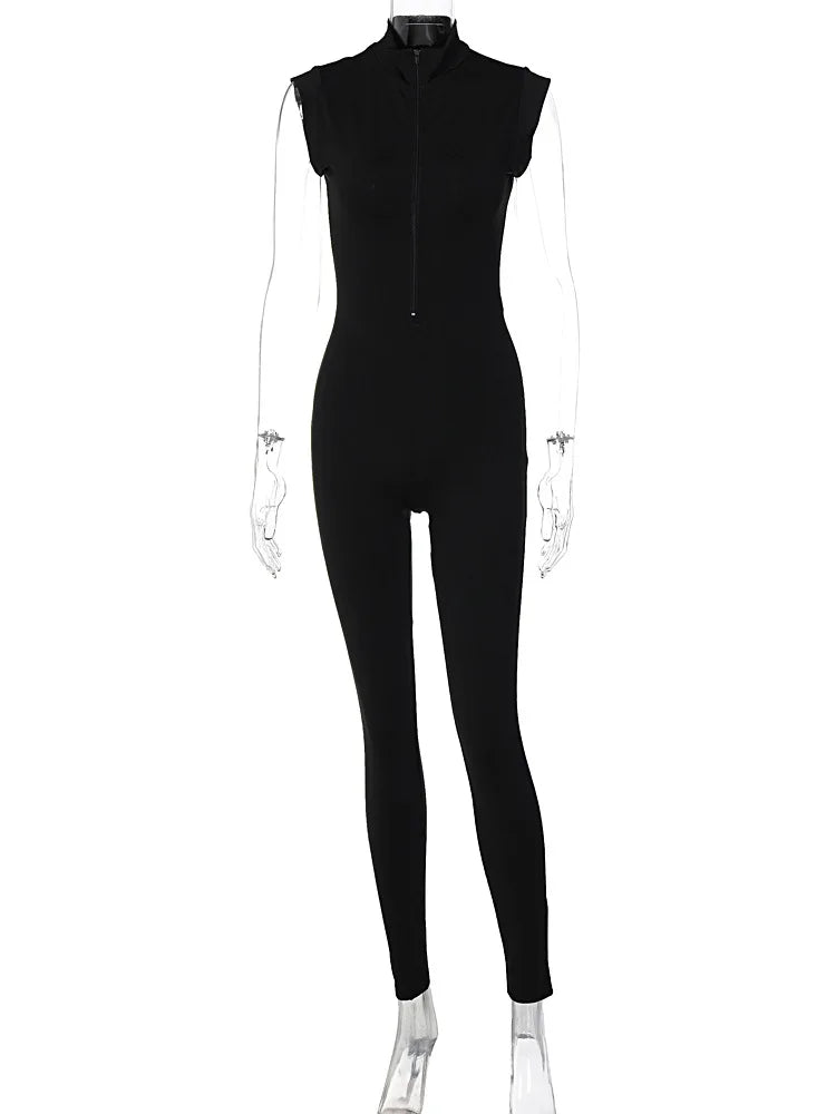 Women's Sleeveless Zipper Neck Sexy Bodycon Jumpsuit One Piece Stylish Summer Streetwear Party Gym Romper Overalls