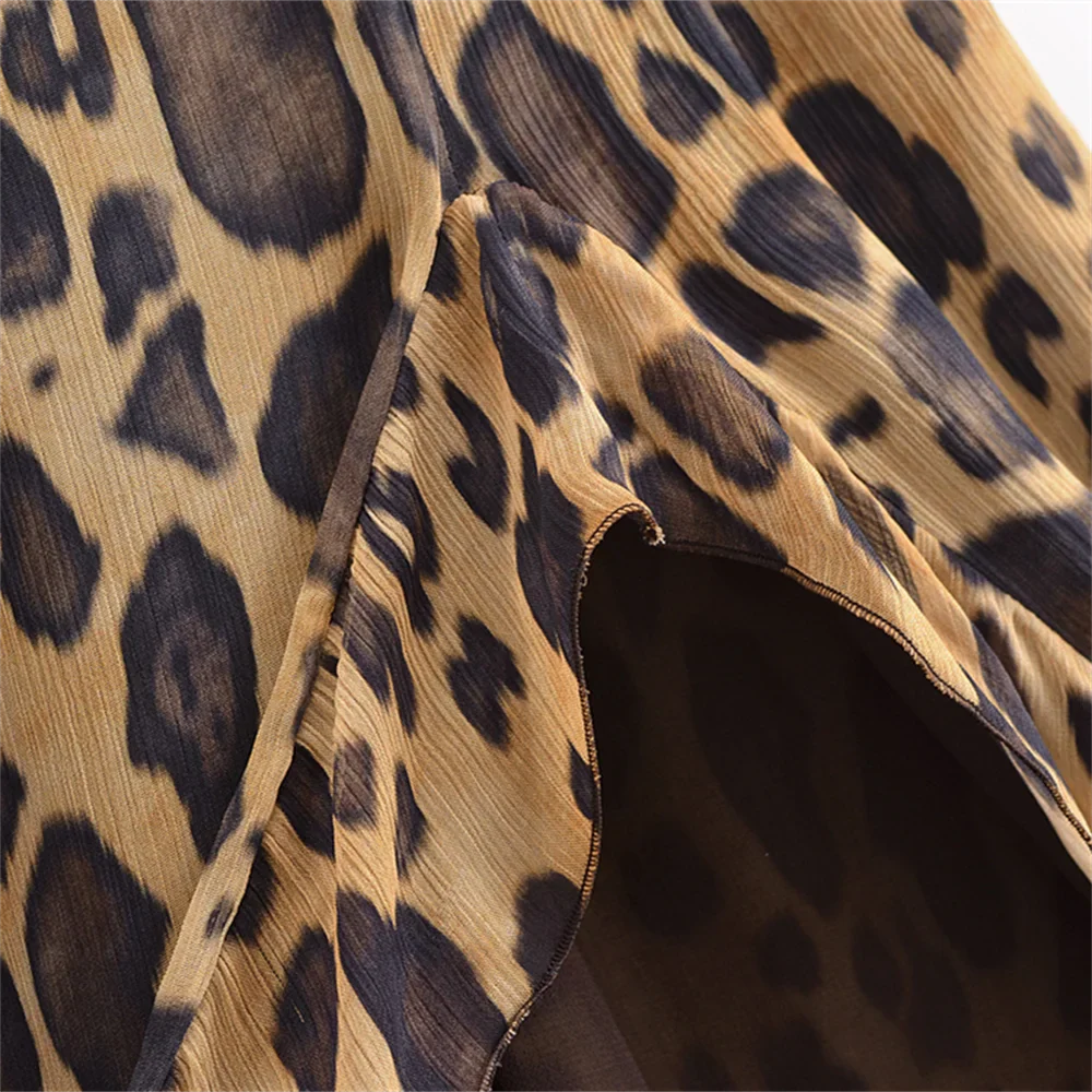 Leopard Print Layered Dress for Women Slim Fit Elegant