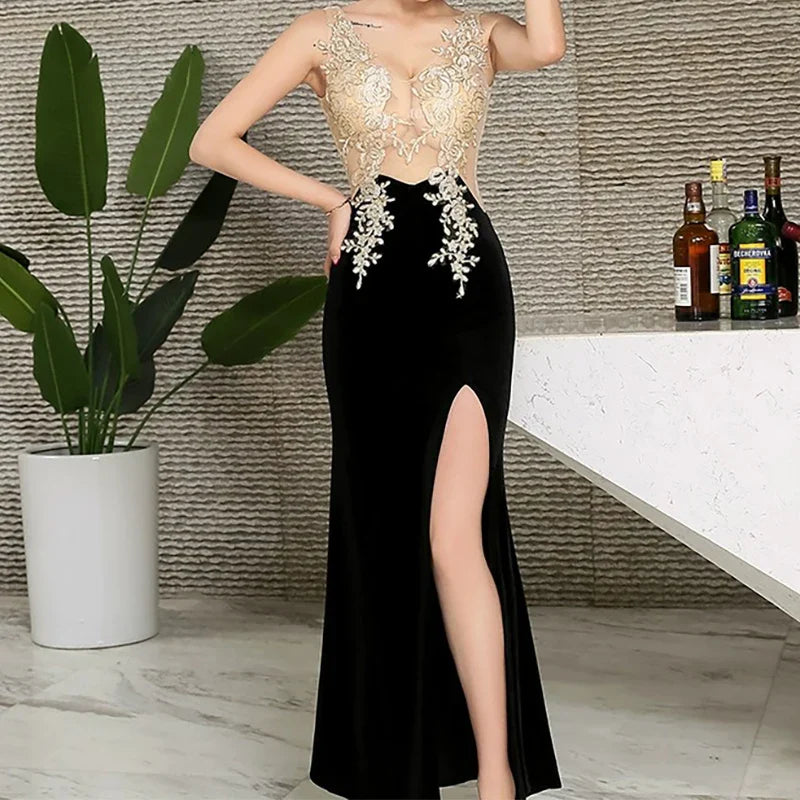 Elegant V Neck Off Shoulder Slim Evening Dress For Women