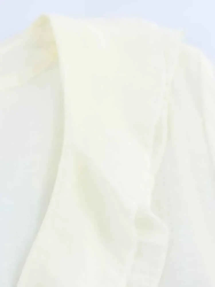 Women's Fashion V-Neck Puffy Long Sleeve Shirt with Layered Decoration and Elegant Temperament