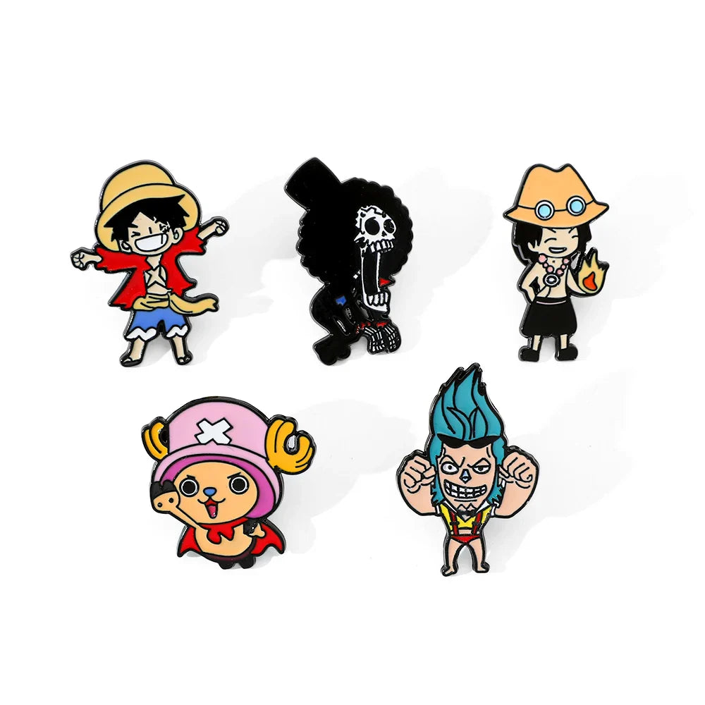 5 Pcs Cartoon Monkey Enamel Pin Set Featuring Luffy and Tony Chopper Brooches for Backpack Accessories