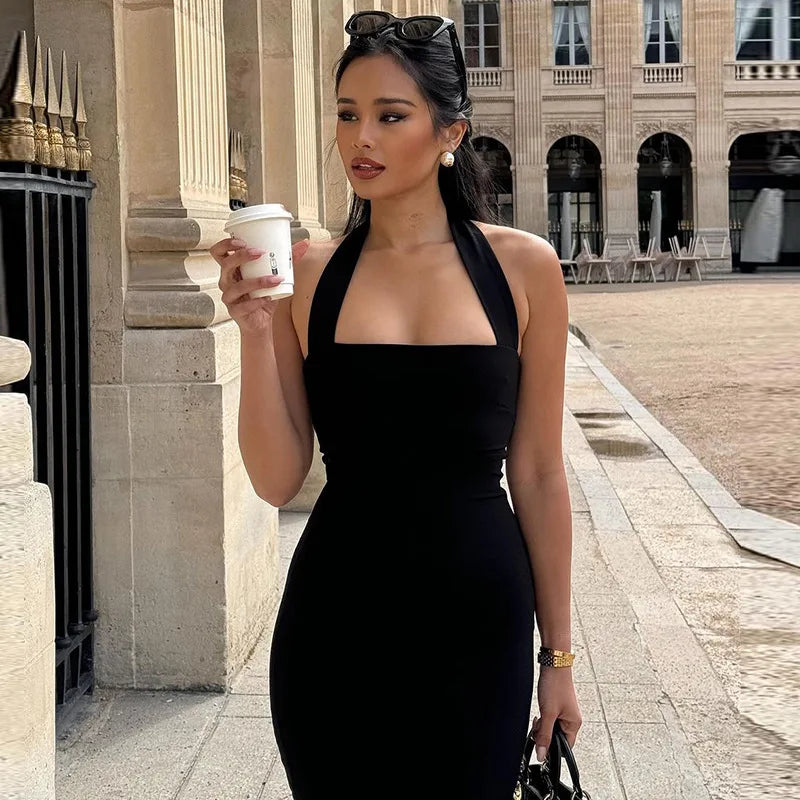 Black One Shoulder Bodycon Evening Dress Backless Chic