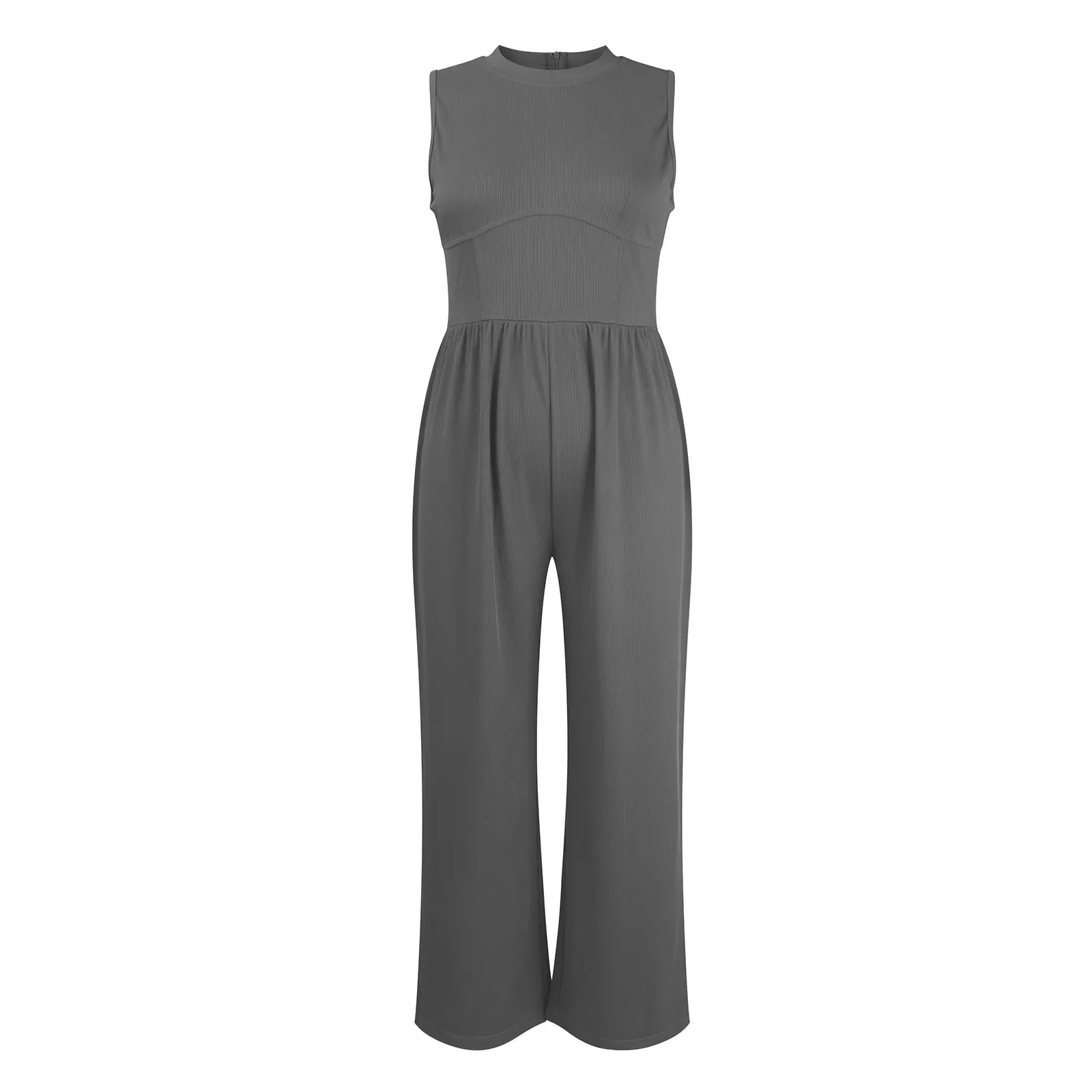 Women Sleeveless High Neck Ribbed Tank Top Jumpsuit Wide Leg Pants Romper with Tummy Control and High Waist Casual Summer Outfit