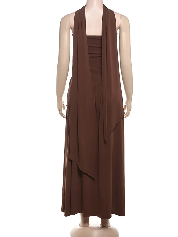 Backless Patchwork Dress Strapless Summer Draped Slit