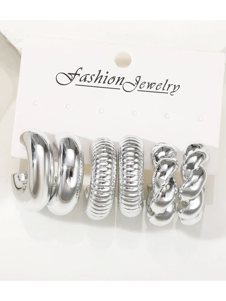 12pcs Set Classic Twist C Shape Tear Drop Design Women's Gold Color Earrings for Daily Wear and Party Outfits