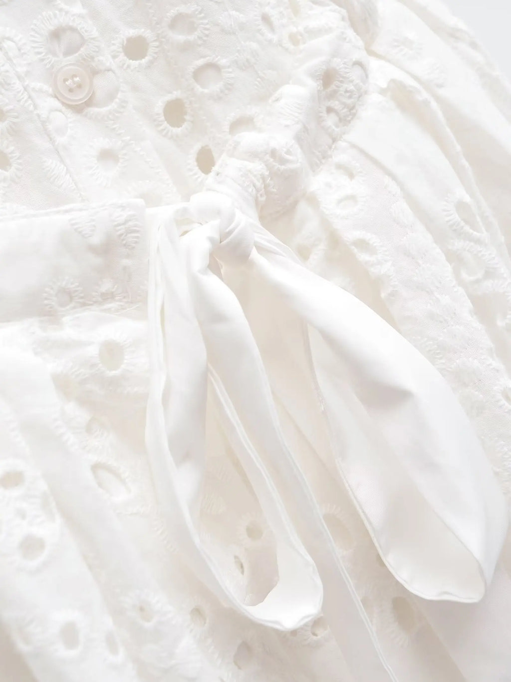 Elegant Eyelet Midi Dress With Belt Tie Short Sleeve