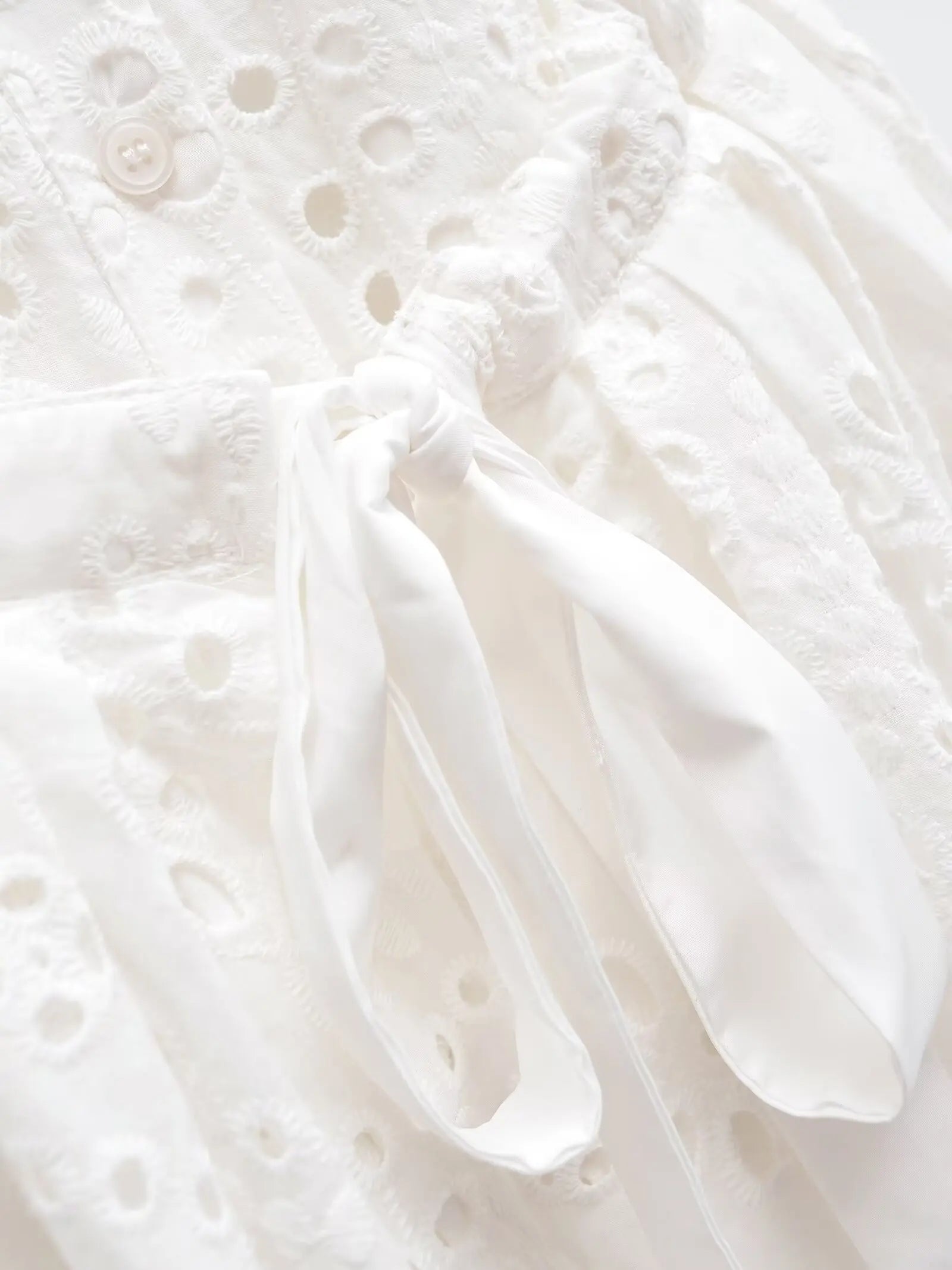 Elegant Eyelet Midi Dress With Belt Tie Short Sleeve