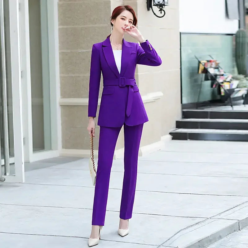 Autumn Women's Purple Simple Blazer for Work Office Casual Ladies Suit Two-Piece Professional Blazer Coat