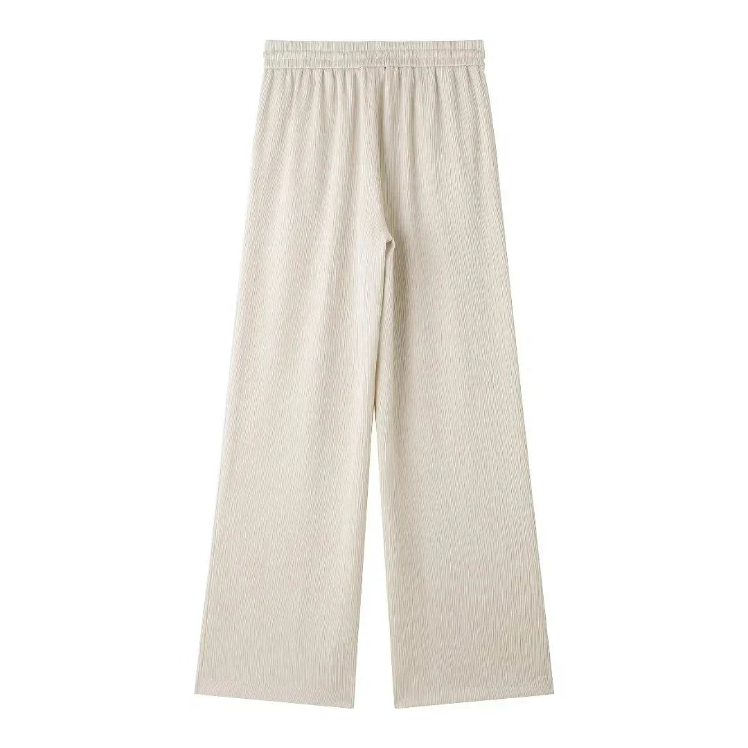 Elegant Women Blazer Pant Suit Set with Wrinkle Effect Double Breasted Long Sleeve Coat and Straight Trouser for Office Wear