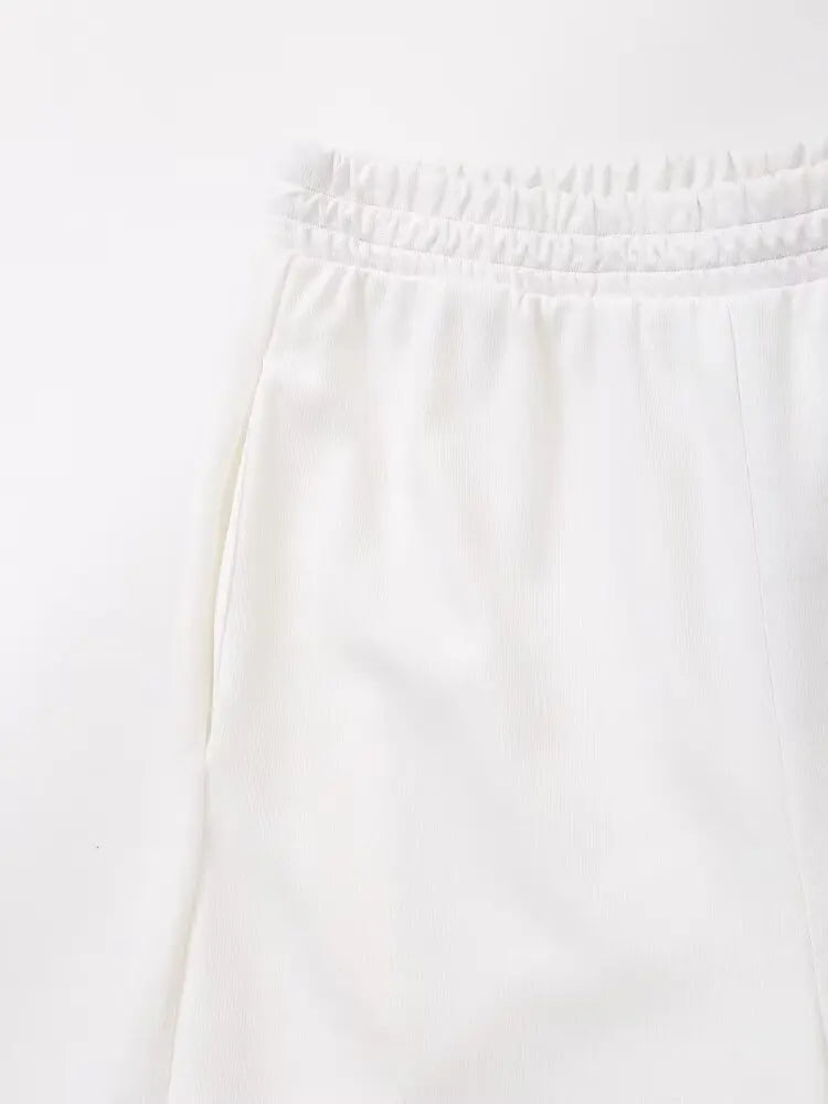 Women's Solid Casual T Shirt and Pant Set with Short Sleeves and Lace-Up Side Pockets