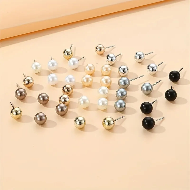 18 Pairs Elegant Multi Color Imitation Pearl Stud Earrings Set for Women Trendy Party and Wedding Jewelry