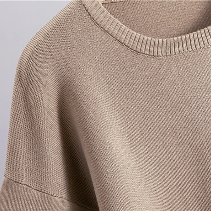 Spring Women Knitted Sweater Set Casual Pullover and Pant Outfit with Color Contrast Block Design