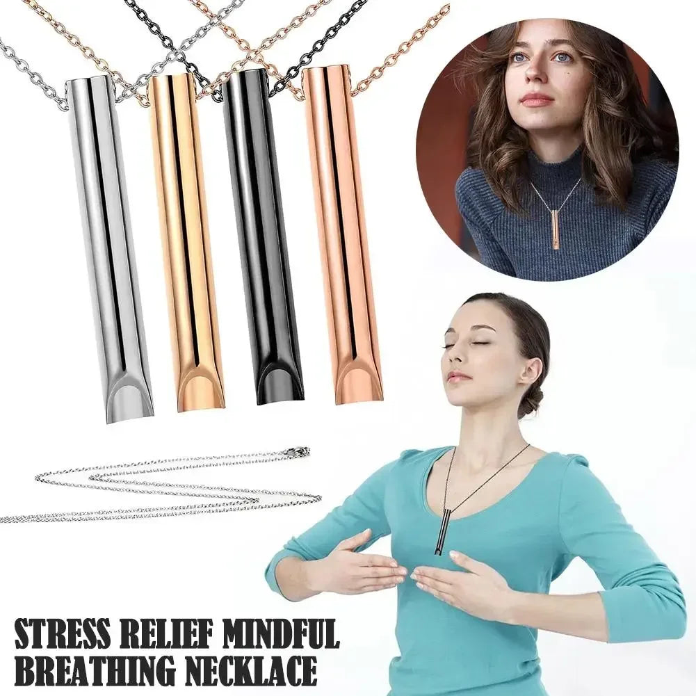Breathing Anxiety Necklace for Mindfulness and Stress Relief Stainless Steel Calming Chain in Gold Black Silver and Rose Gold