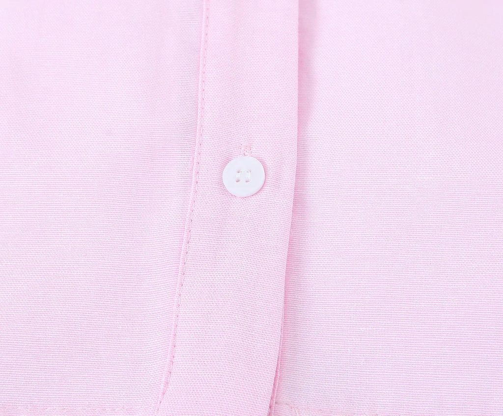 Women's Pink Patchwork Cropped Shirt Long Sleeve Button-Up Blouse Trendy Streetwear Top for Ladies