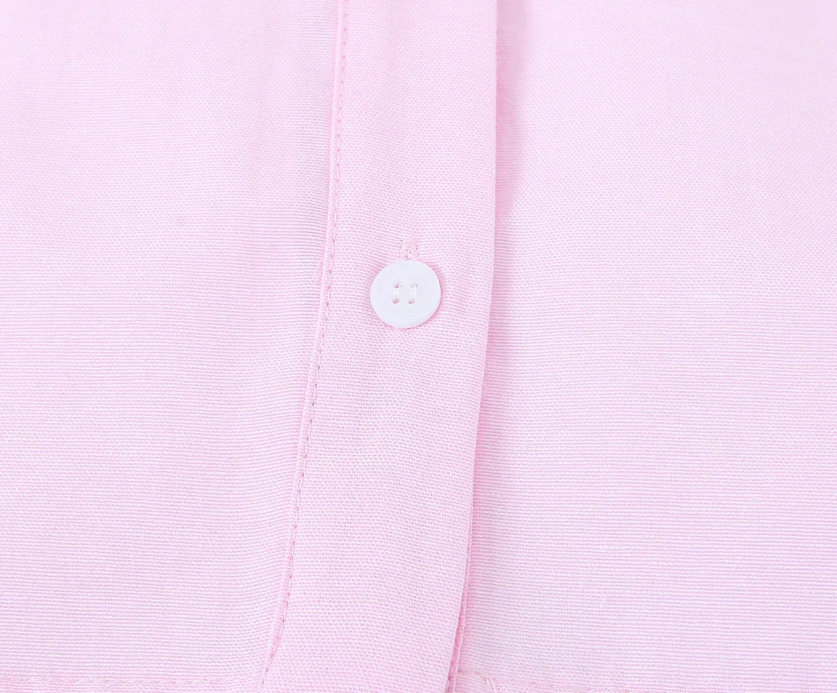 Women's Pink Patchwork Cropped Shirt Long Sleeve Button-Up Blouse Trendy Streetwear Top for Ladies