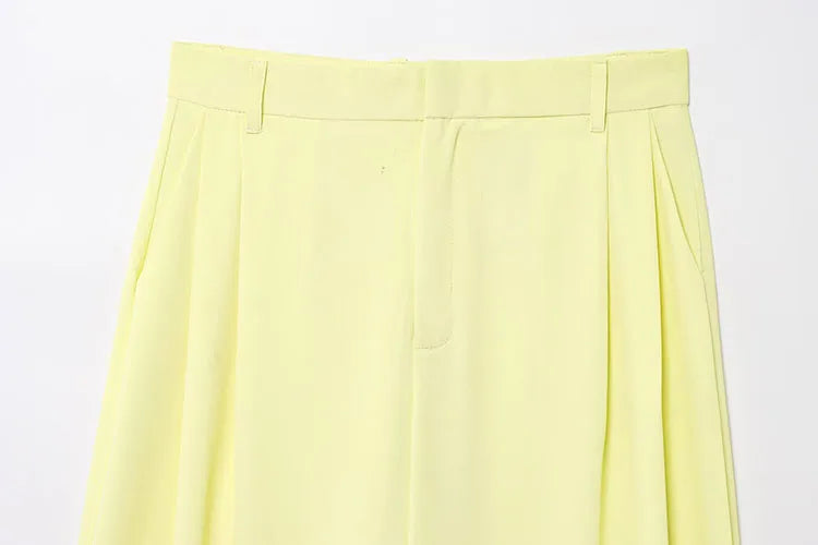 Double Pleat High Waist Trousers and V Neck Halter Waistcoat Two Piece Women's Fashion Outfit with Button Details